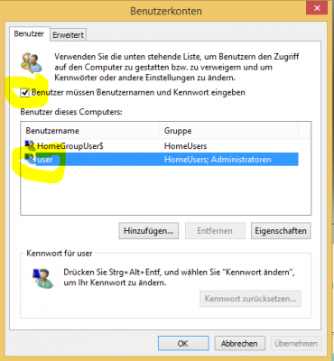 Auto Login in Windows 8.1 Benutzer