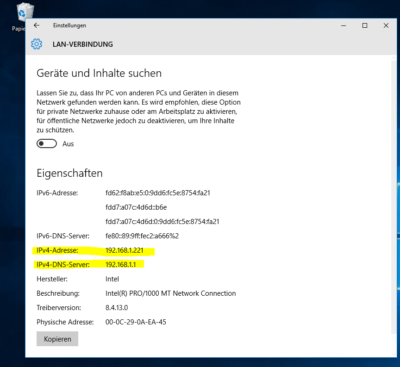 Windows 10 Netzwerkadresse anzeigen