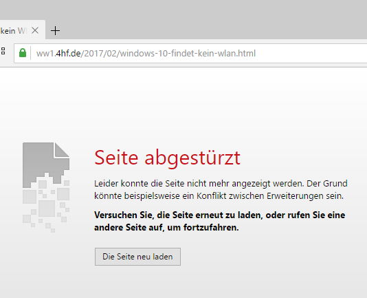 Opera Browser Seite abgestürzt