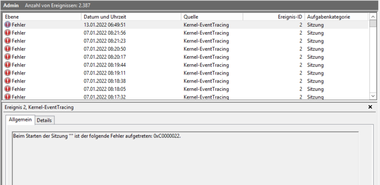 Windows 2012R2 – Beim Starten der Sitzung „“ ist der folgende Fehler aufgetreten: 0xC0000022.